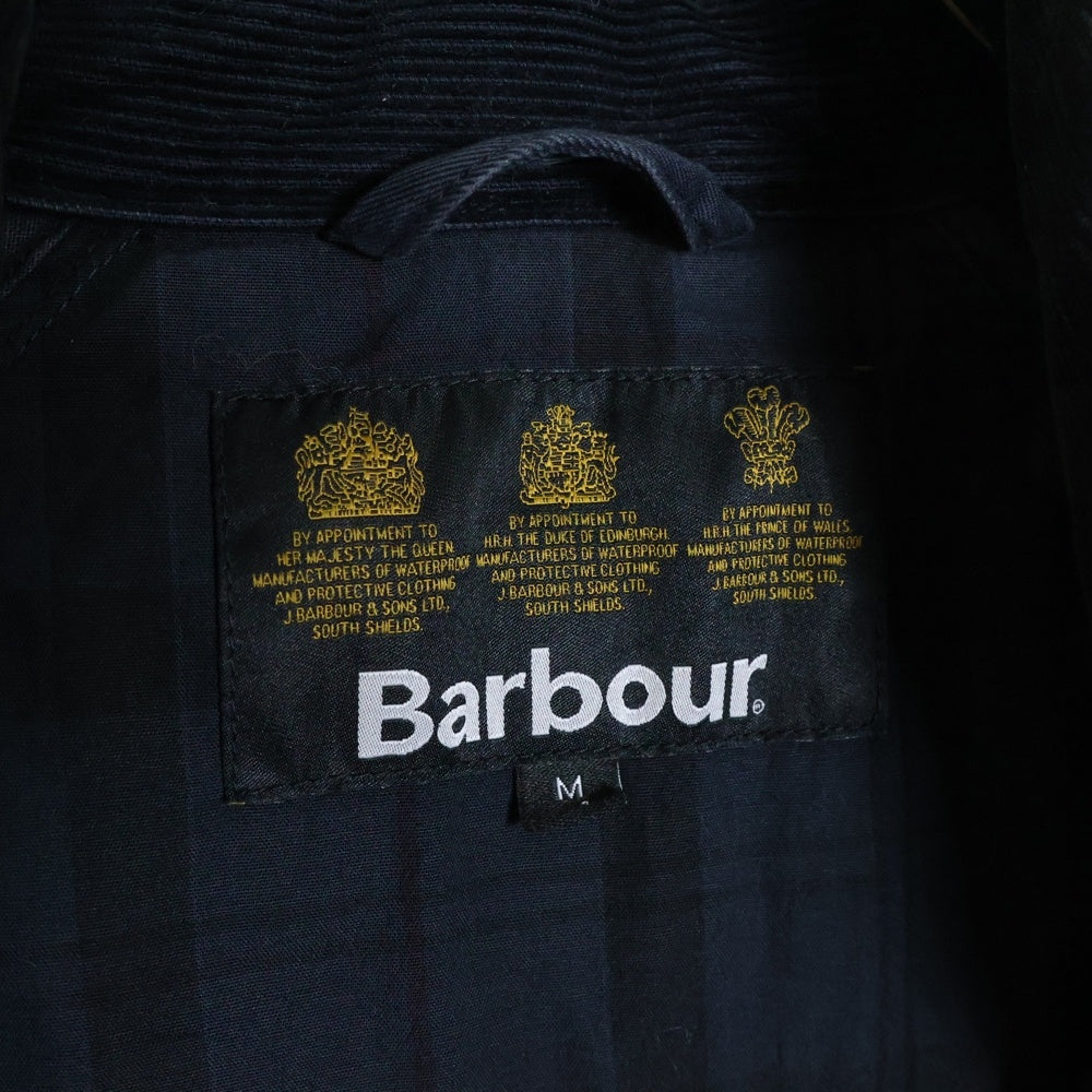 Barbour(バブアー) 襟コーデュロイ レザーロゴプレート ラグランスリーブ ジップアップ コットン ジャケット ネイビー 2101103