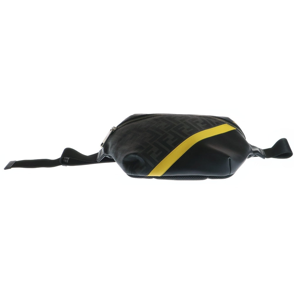 FENDI(フェンディ) ダイアゴナル ズッカ柄 PVC レザー ショルダー ベルト ボディバッグ シルバー金具 ブラック/イエロー 7VA434