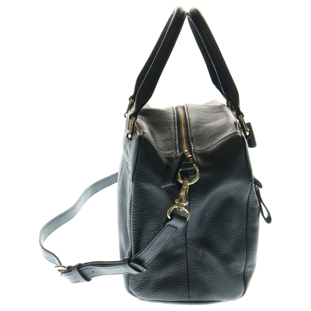 Kate Spade(ケイトスペード) ロゴプレート リボン レザー 2WAY ハンド ショルダーバッグ ゴールド金具 ブラック レディース 〇