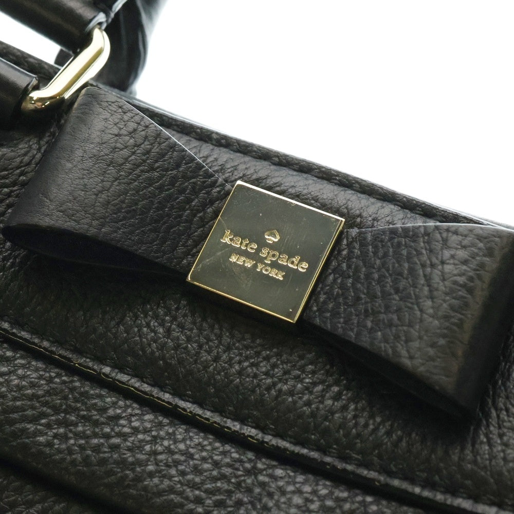 Kate Spade(ケイトスペード) ロゴプレート リボン レザー 2WAY ハンド ショルダーバッグ ゴールド金具 ブラック レディース 〇