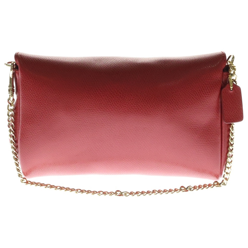COACH(コーチ) ロゴプレート レザー チェーンショルダーバッグ ゴールド金具 レッド 〇
