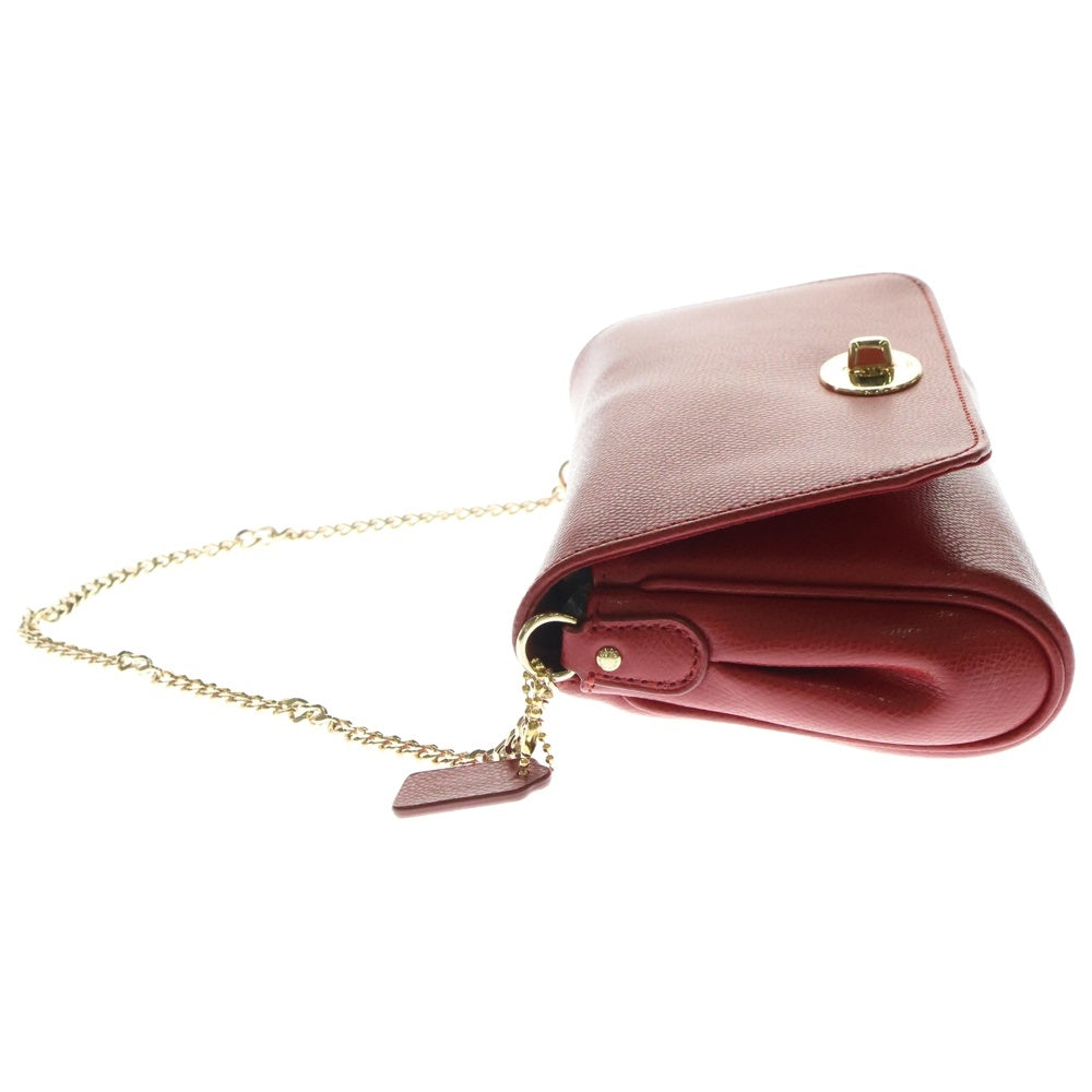 COACH(コーチ) ロゴプレート レザー チェーンショルダーバッグ ゴールド金具 レッド 〇
