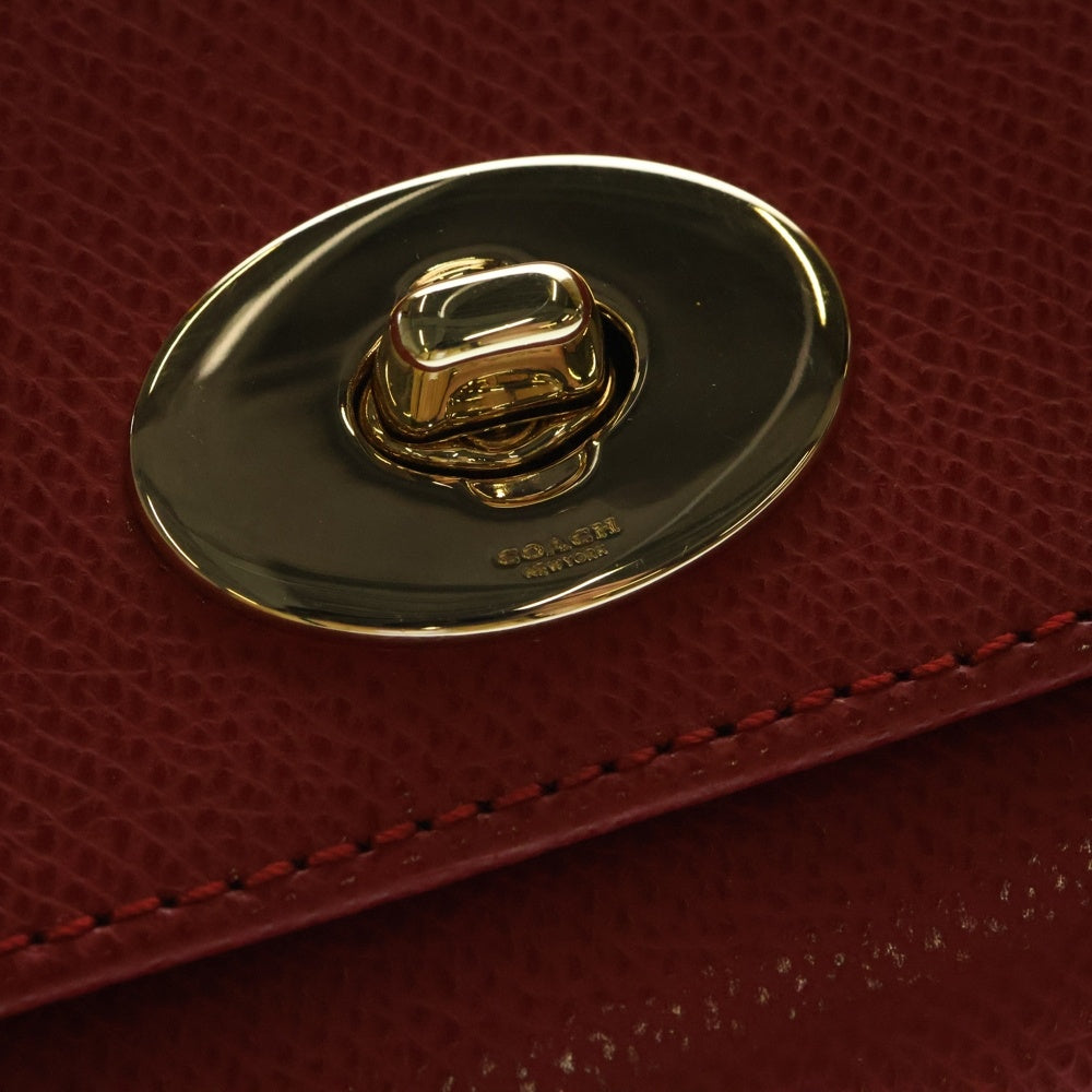 COACH(コーチ) ロゴプレート レザー チェーンショルダーバッグ ゴールド金具 レッド 〇