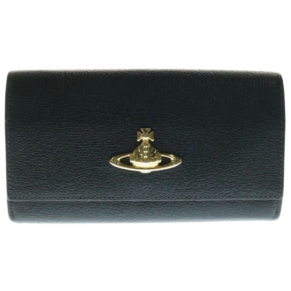 Vivienne Westwood(ヴィヴィアンウエストウッド) オーブロゴプレート レザー ロングウォレット 長財布 ゴールド金具 ブラック