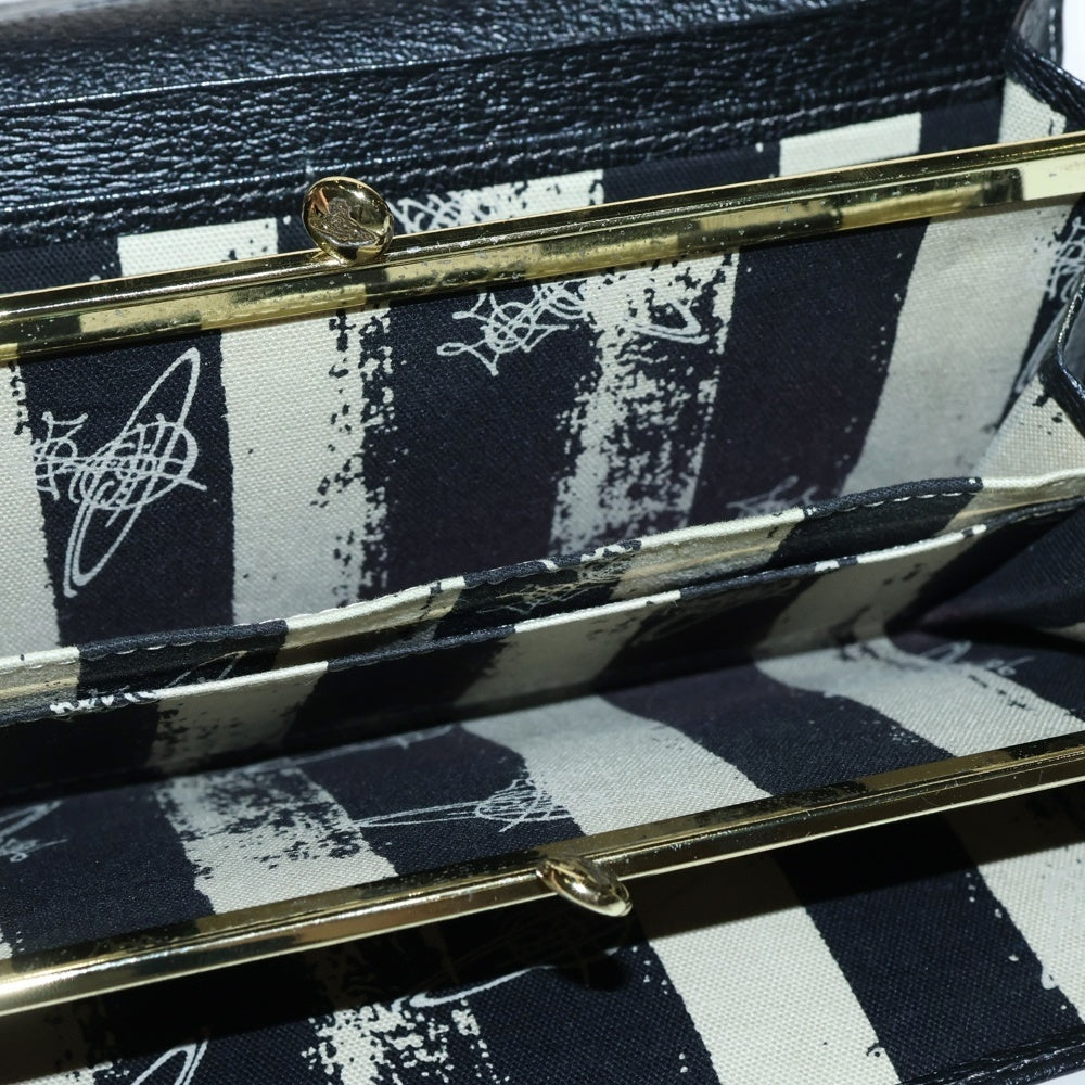 Vivienne Westwood(ヴィヴィアンウエストウッド) オーブロゴプレート レザー ロングウォレット 長財布 ゴールド金具 ブラック