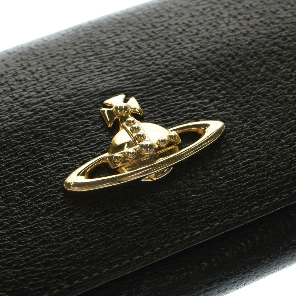 Vivienne Westwood(ヴィヴィアンウエストウッド) オーブロゴプレート レザー ロングウォレット 長財布 ゴールド金具 ブラック