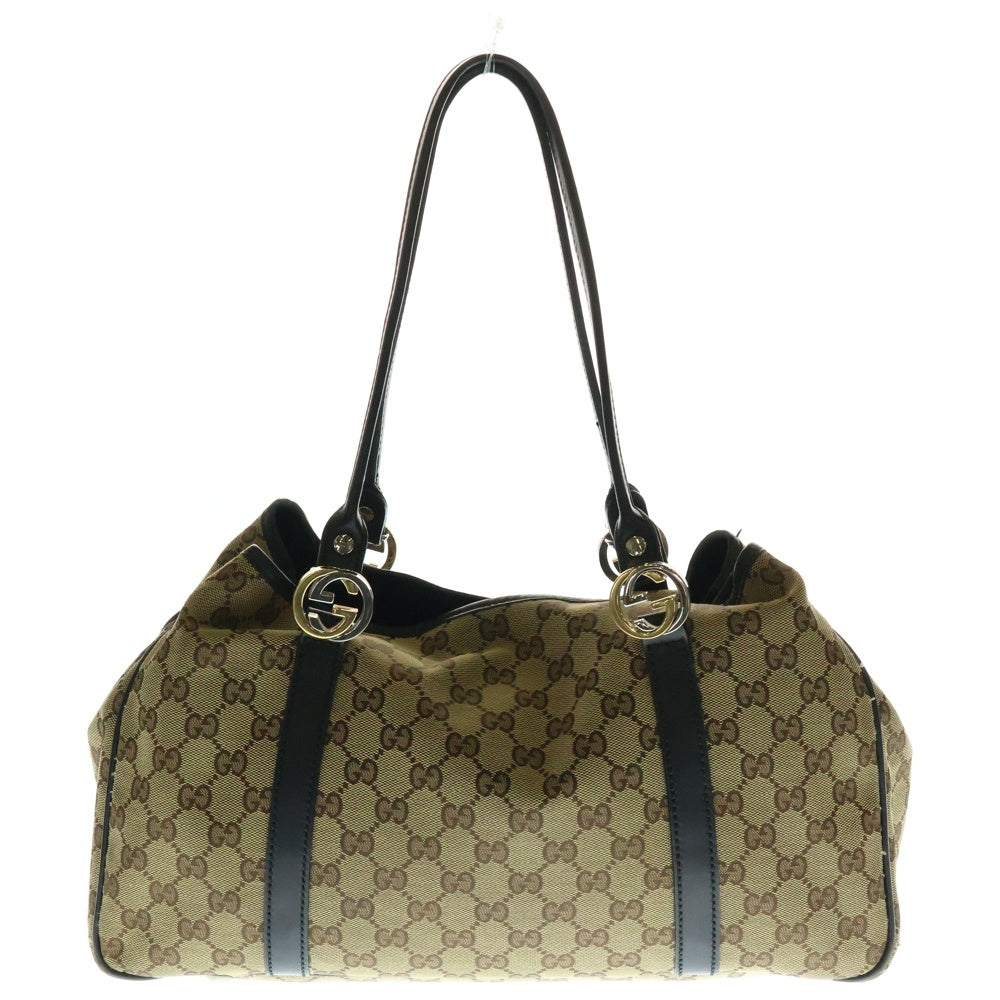 GUCCI(グッチ) GGキャンバス トートバッグ ハンドバッグ ベージュ×ブラック レザー×キャンバス シルバー金具 232957