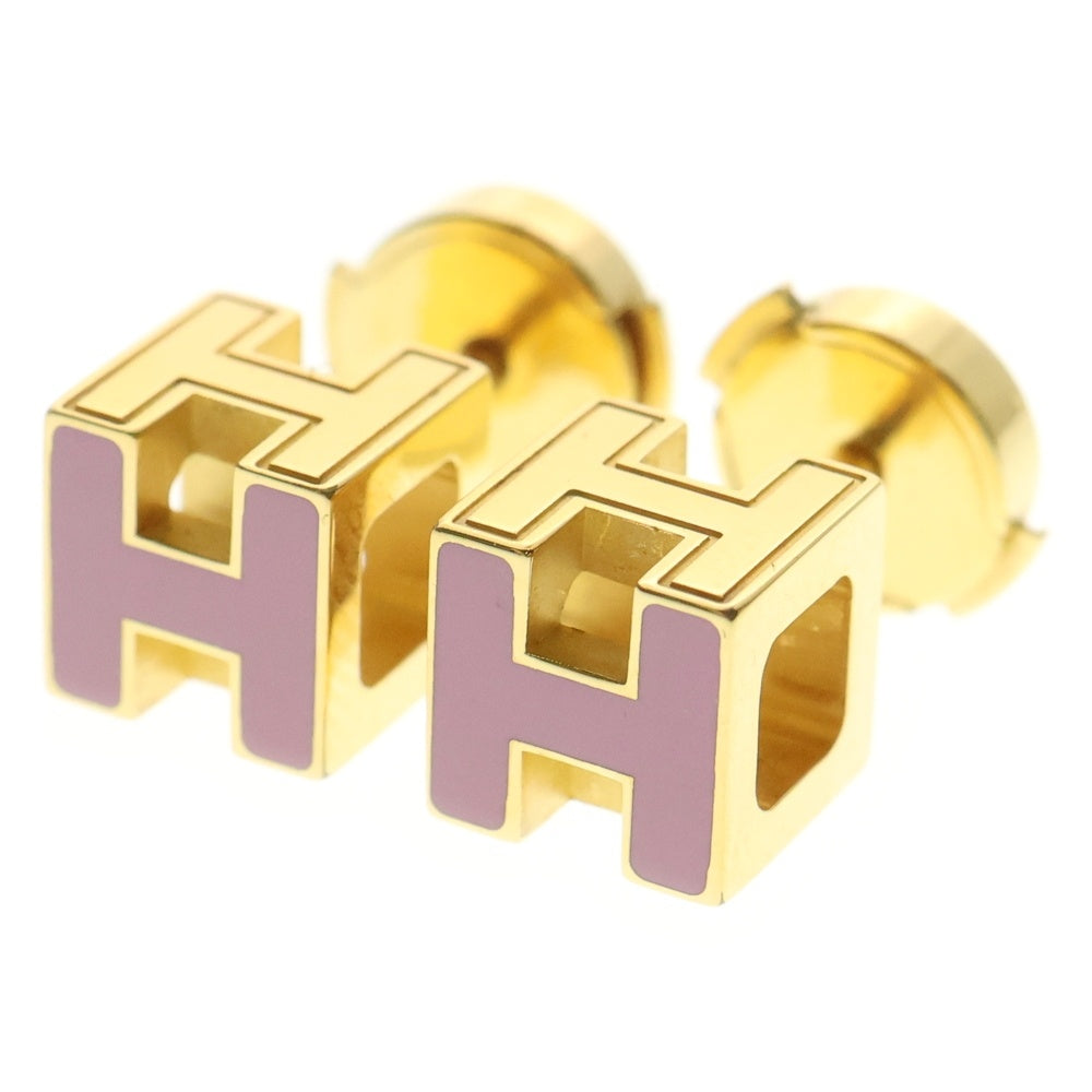 HERMES(エルメス) カージュドアッシュ Hキューブ ピアス イヤーアクセサリー ピンク×GP ゴールド