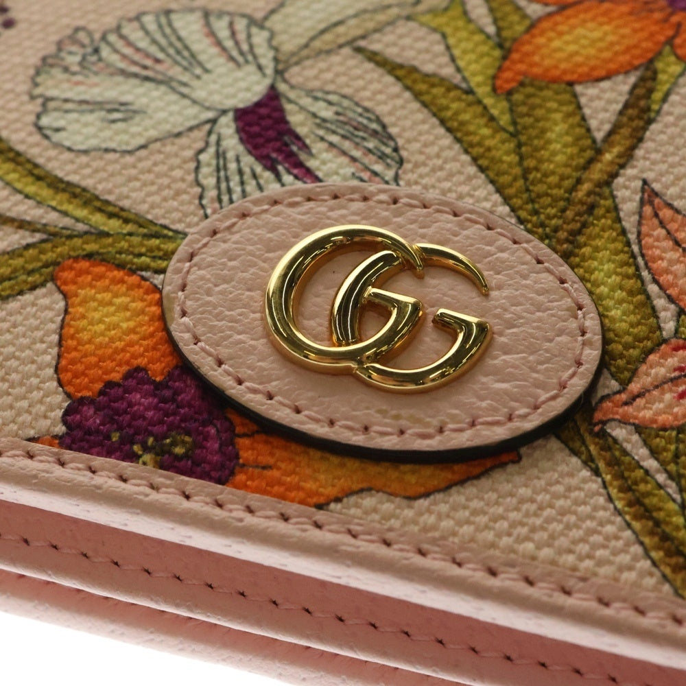 GUCCI(グッチ) GGマーモント 花柄 フラワー 二つ折り財布 コンパクトウォレット コインケース ピンク ゴールド金具 キャンバス 577347