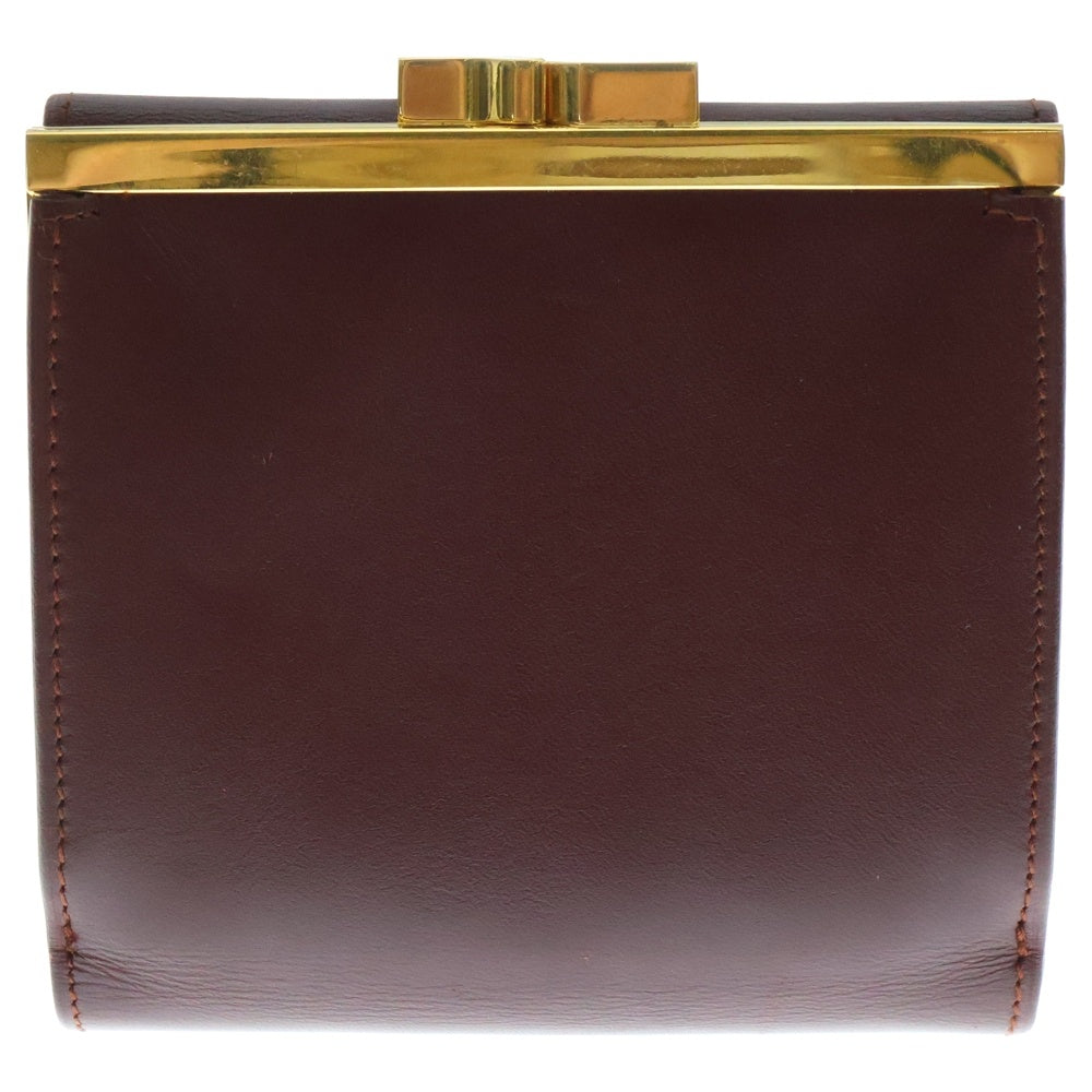 Cartier(カルティエ) エンボスロゴ カーフレザー がま口 コンパクトウォレット 二つ折り財布 ゴールド金具 ボルドー 〇