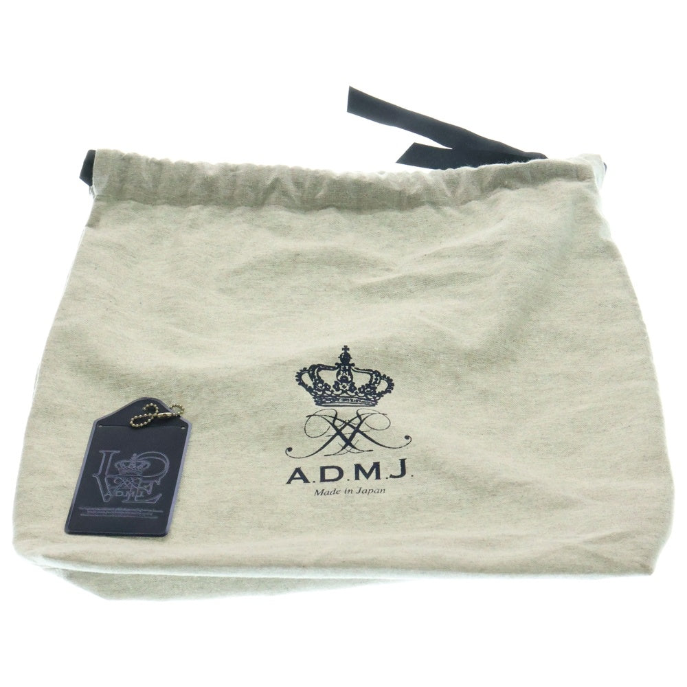 ADMJ(エーディーエムジェイ) ロゴプリント レザー ハンドバッグ グレー/ピンク 〇
