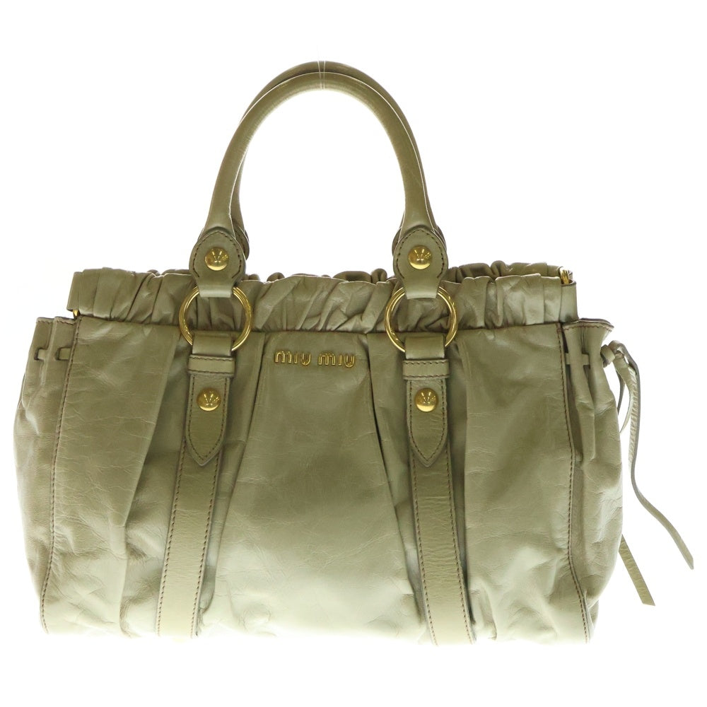 miumiu(ミュウミュウ) VITELLO LUX ヴィッテロリュクス 2WAY レザーハンドバッグ ショルダーバッグ カーキ レディース