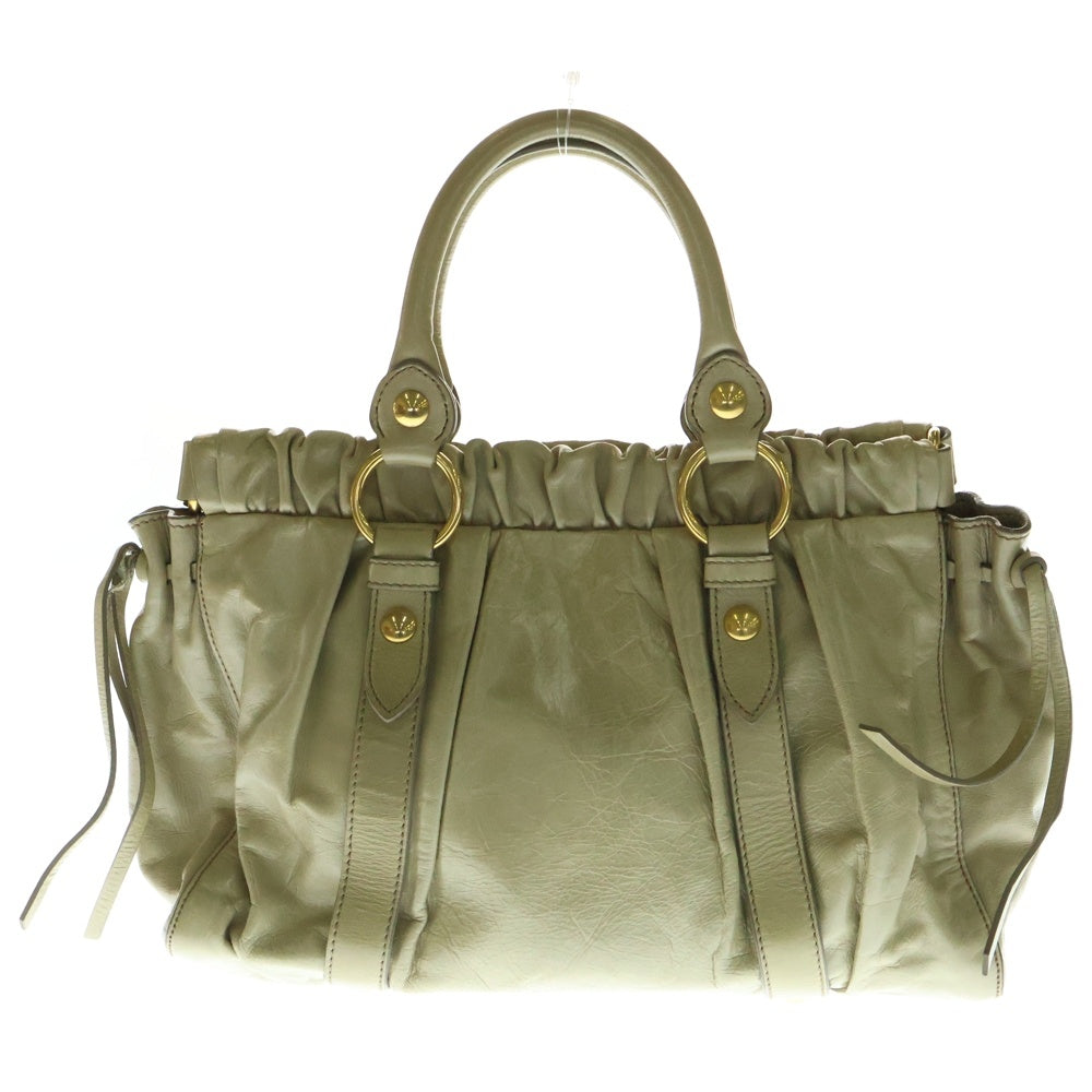 miumiu(ミュウミュウ) VITELLO LUX ヴィッテロリュクス 2WAY レザーハンドバッグ ショルダーバッグ カーキ レディース