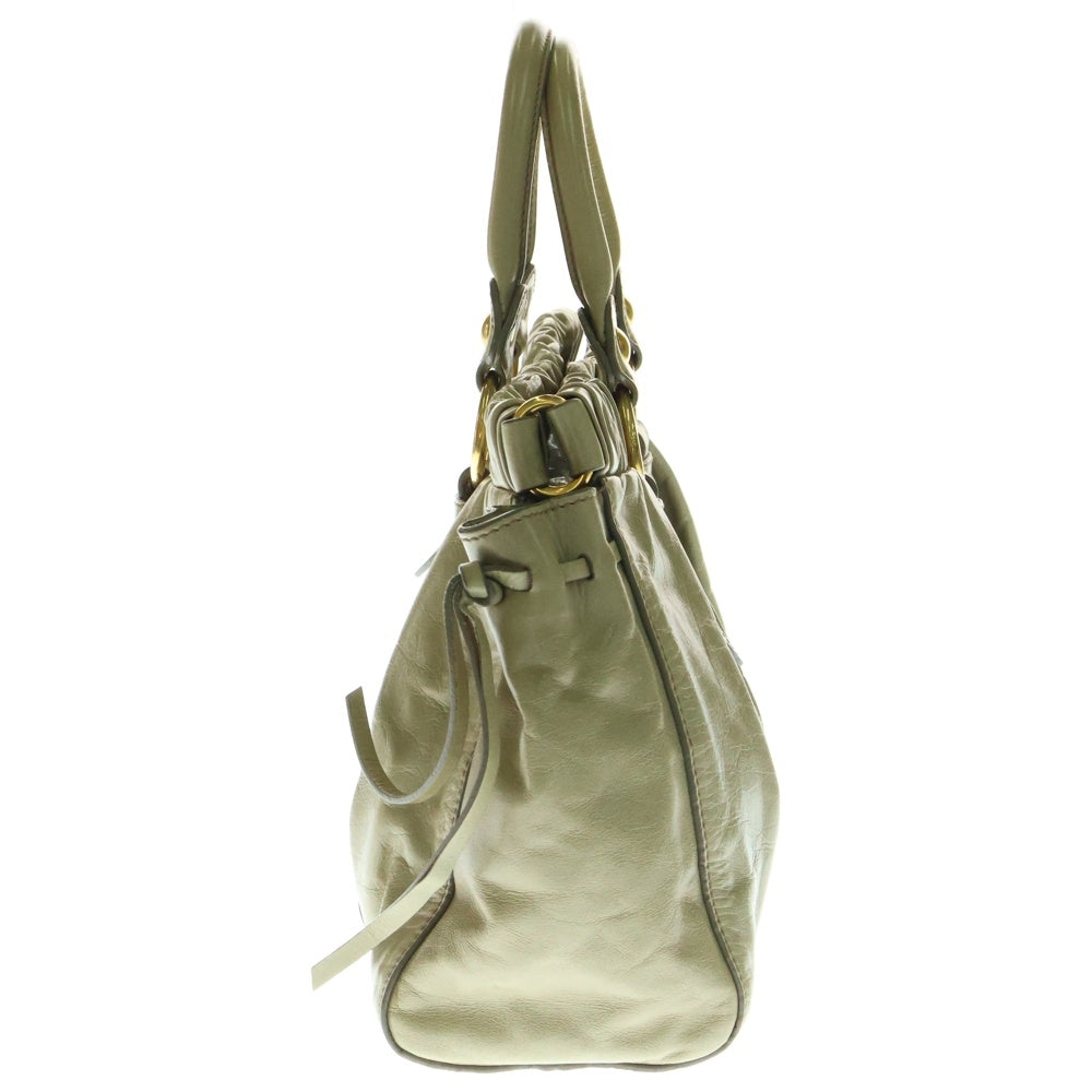miumiu(ミュウミュウ) VITELLO LUX ヴィッテロリュクス 2WAY レザーハンドバッグ ショルダーバッグ カーキ レディース