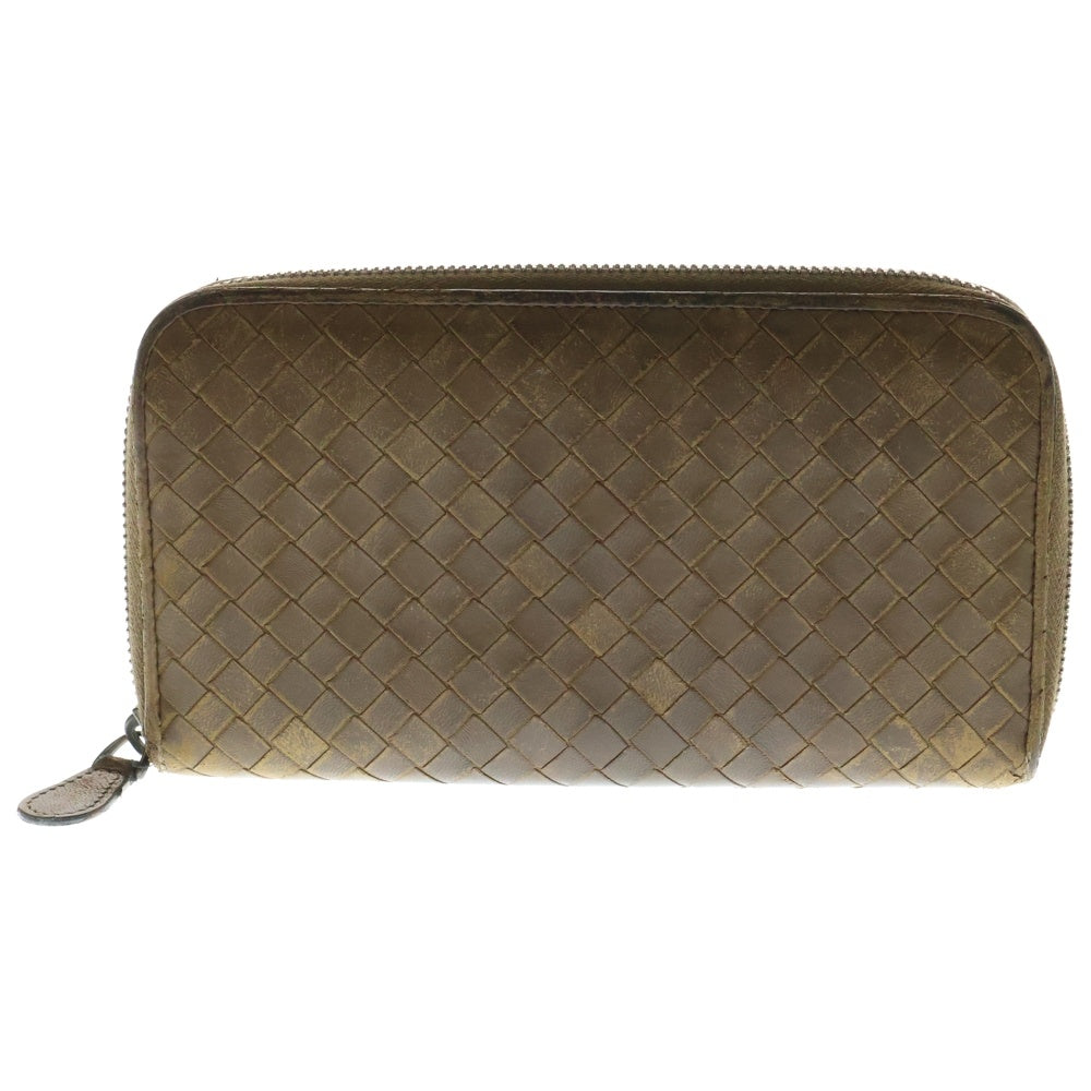 BOTTEGA VENETA(ボッテガヴェネタ) イントレチャート ラウンドジップ長財布 ブラウン レザー