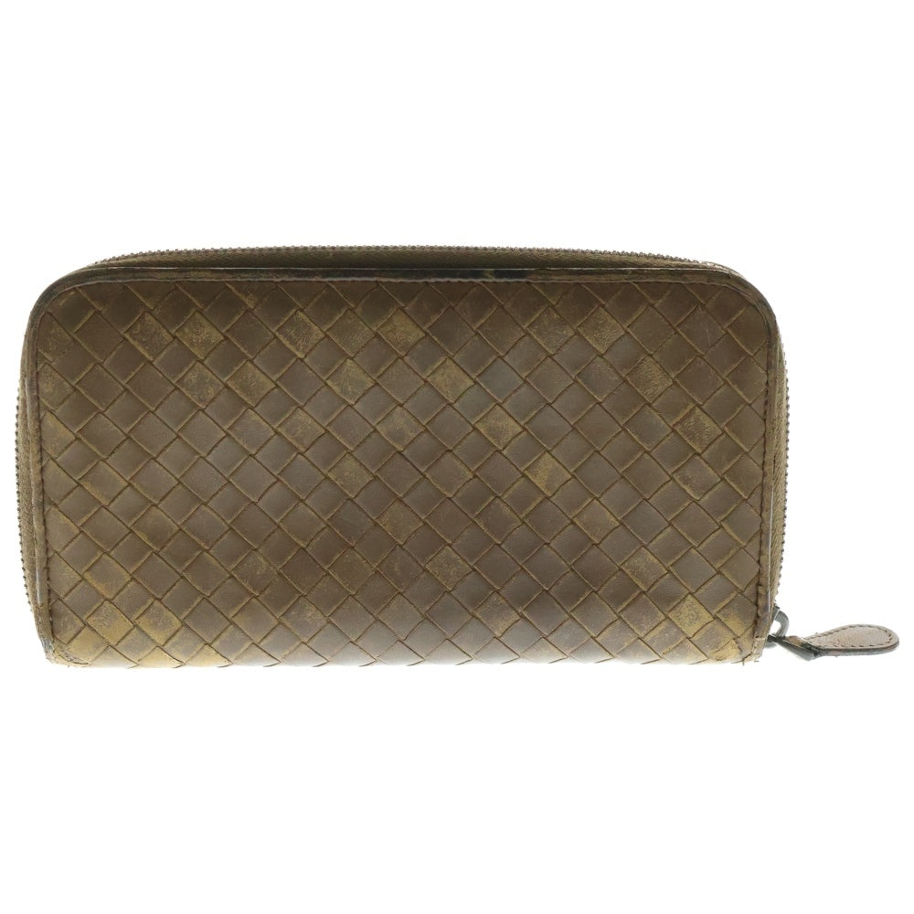 BOTTEGA VENETA(ボッテガヴェネタ) イントレチャート ラウンドジップ長財布 ブラウン レザー