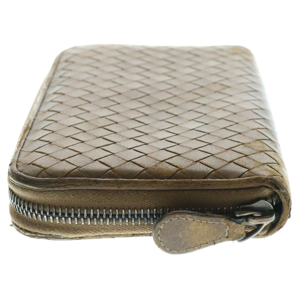 BOTTEGA VENETA(ボッテガヴェネタ) イントレチャート ラウンドジップ長財布 ブラウン レザー