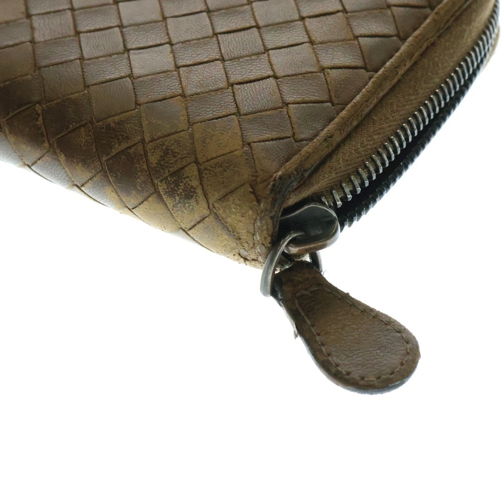 BOTTEGA VENETA(ボッテガヴェネタ) イントレチャート ラウンドジップ長財布 ブラウン レザー