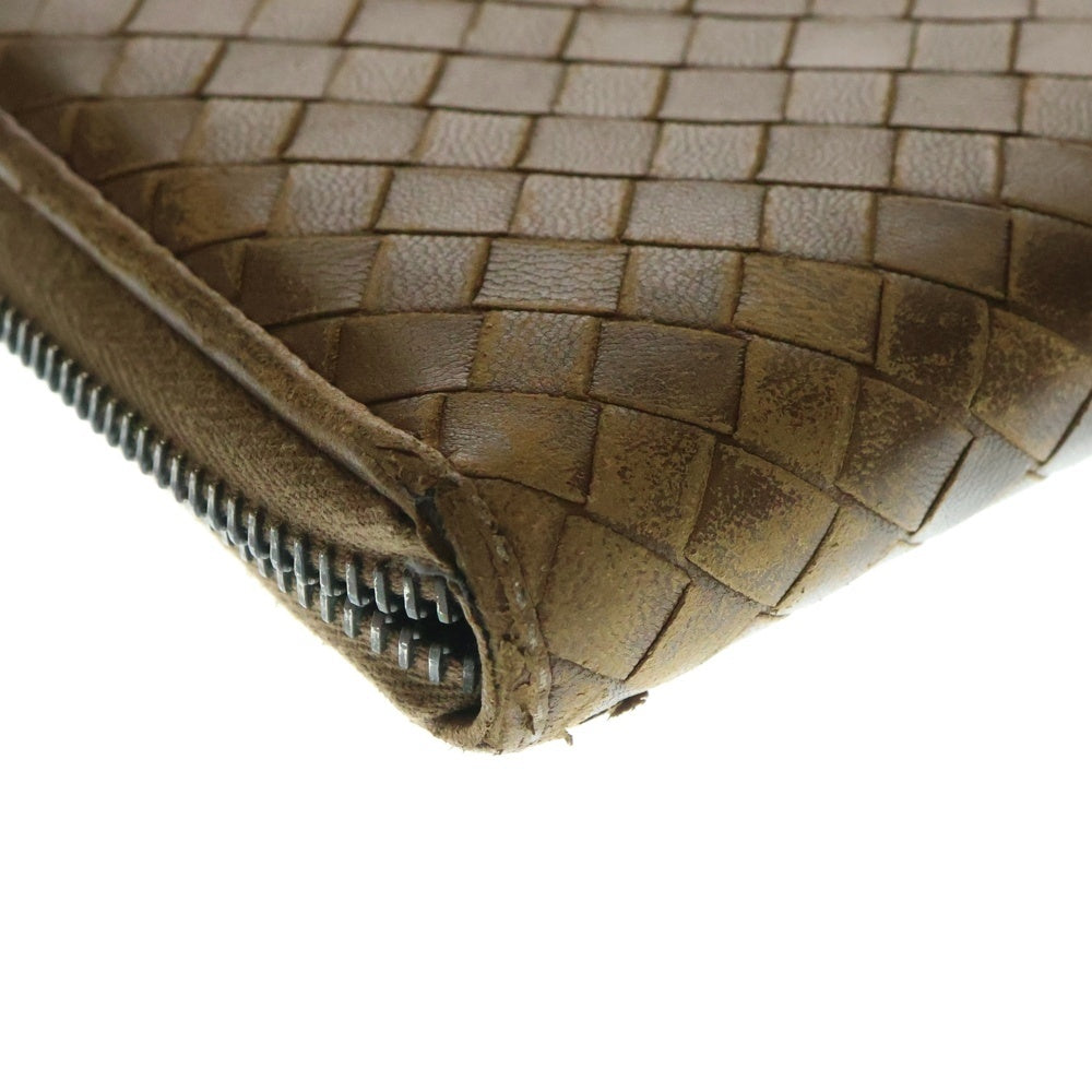 BOTTEGA VENETA(ボッテガヴェネタ) イントレチャート ラウンドジップ長財布 ブラウン レザー