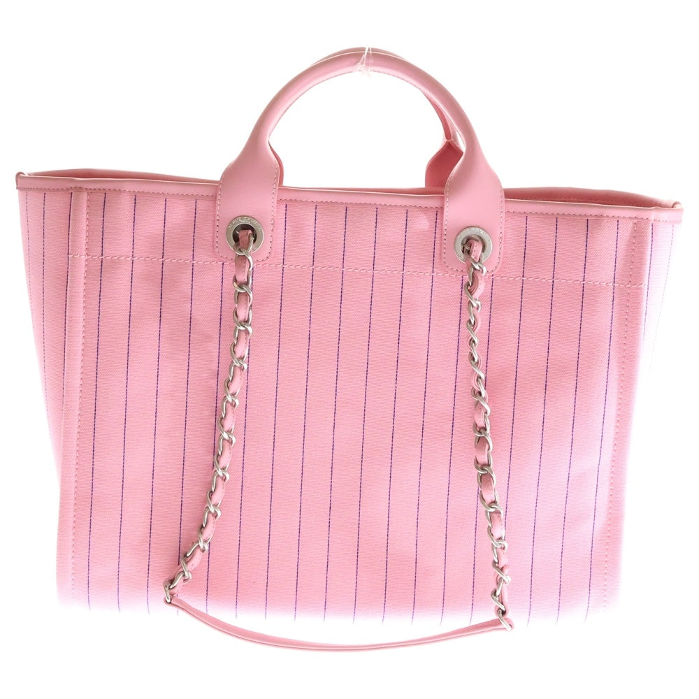 CHANEL(シャネル) ドーヴィルGM ピンク チェーン トートバッグ ハンドバッグ キャンバス×レザー シルバー金具 A66941