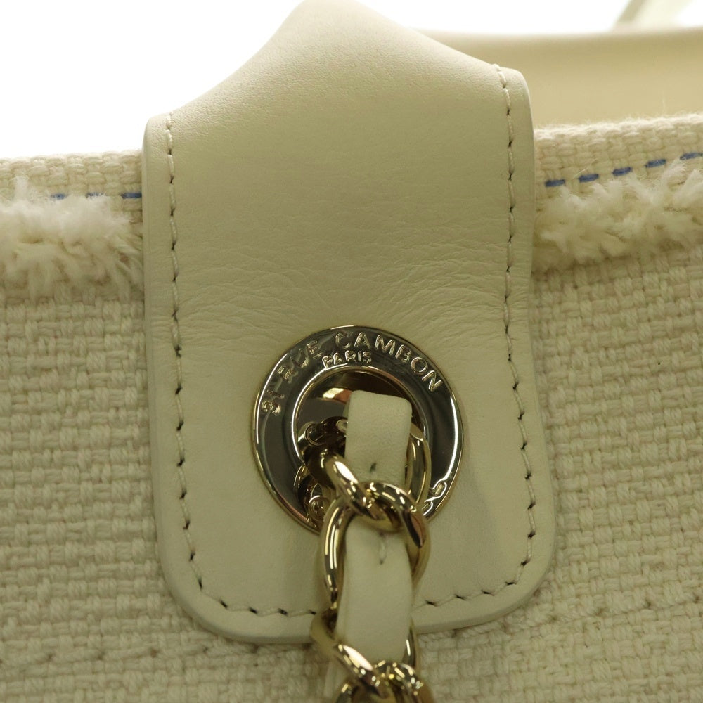 CHANEL(シャネル) ココマーク ドーヴィルGM 2WAY レザー切替キャンバスハンドバッグ チェーンショルダーバッグ アイボリー レディース