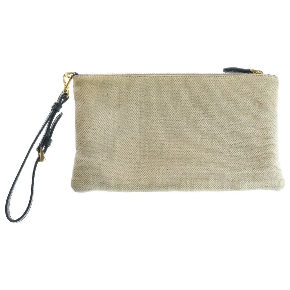PRADA(プラダ) カナパ ロゴ ポーチ 小物入れ セカンドバッグ ゴールド金具 アイボリー キャンバス×レザー 1NH018
