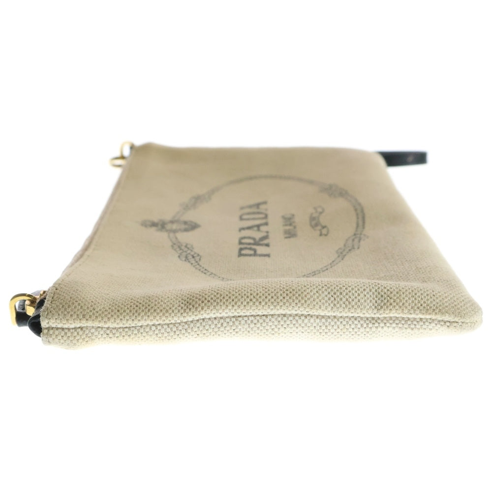 PRADA(プラダ) カナパ ロゴ ポーチ 小物入れ セカンドバッグ ゴールド金具 アイボリー キャンバス×レザー 1NH018