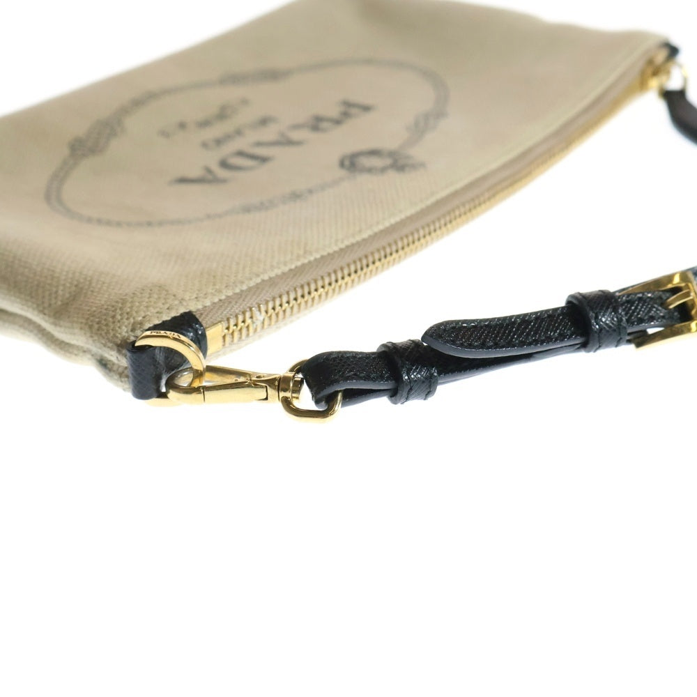PRADA(プラダ) カナパ ロゴ ポーチ 小物入れ セカンドバッグ ゴールド金具 アイボリー キャンバス×レザー 1NH018