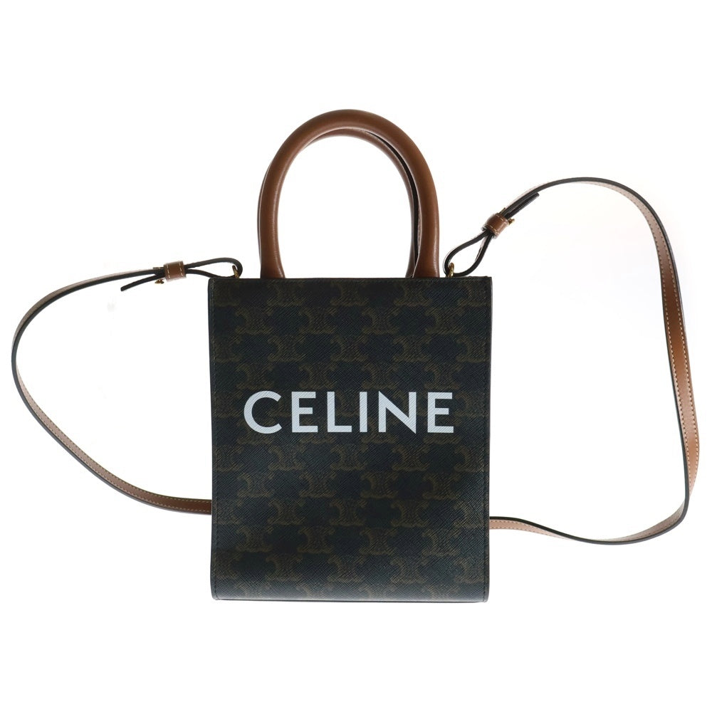 CELINE(セリーヌ) トリオンフ ミニバーティカルカバ 2WAY ロゴレザーハンドバッグ ショルダーバッグ ブラウン レディース 194372BZK