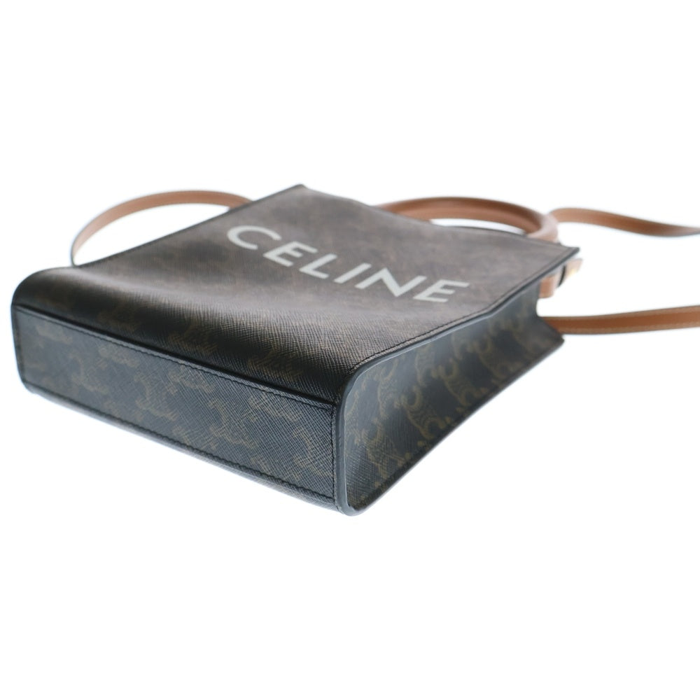 CELINE(セリーヌ) トリオンフ ミニバーティカルカバ 2WAY ロゴレザーハンドバッグ ショルダーバッグ ブラウン レディース 194372BZK