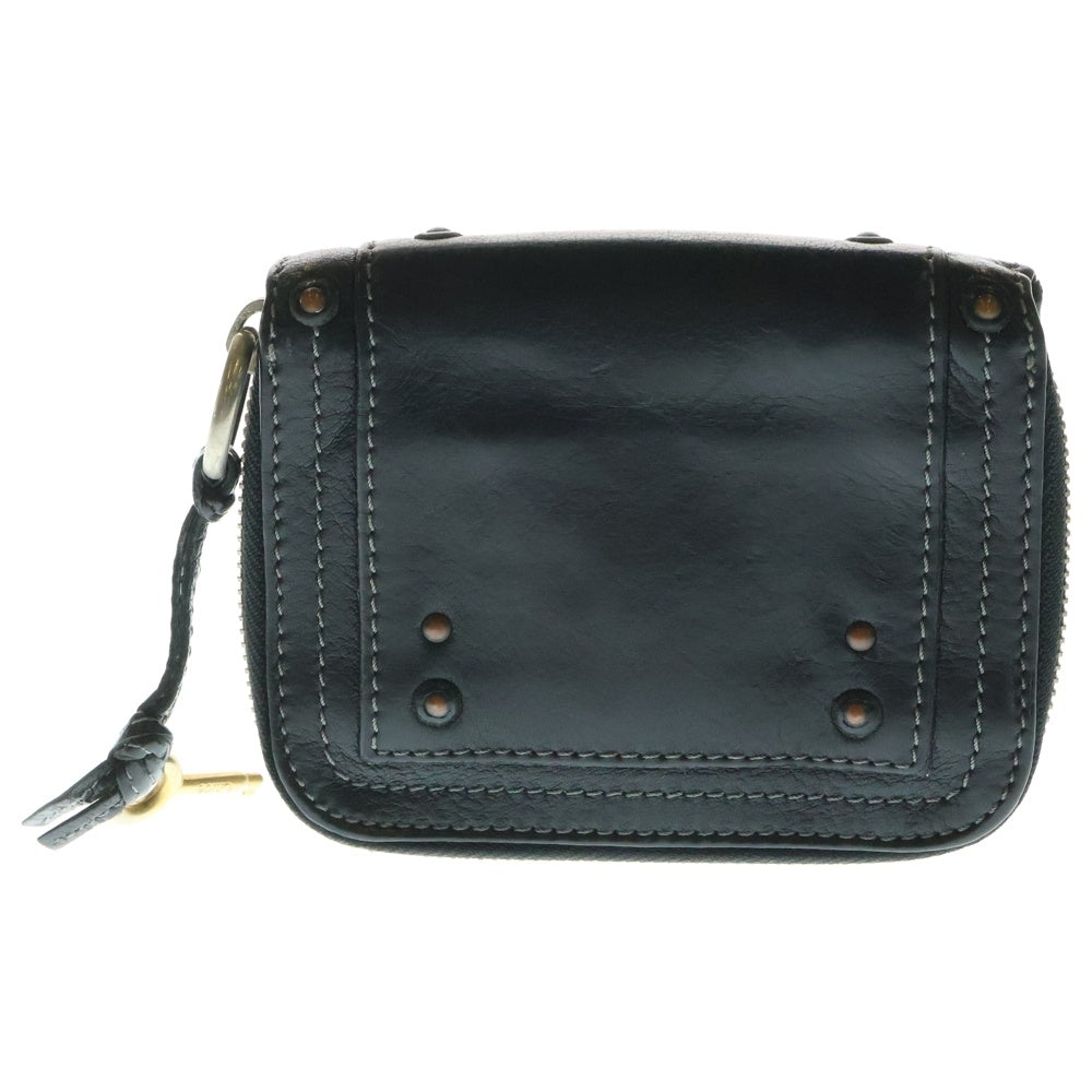 Chloe(クロエ) パディントン パドロック レザー コンパクトウォレット ラウンドジップ 二つ折り財布 ゴールド金具 ブラック
