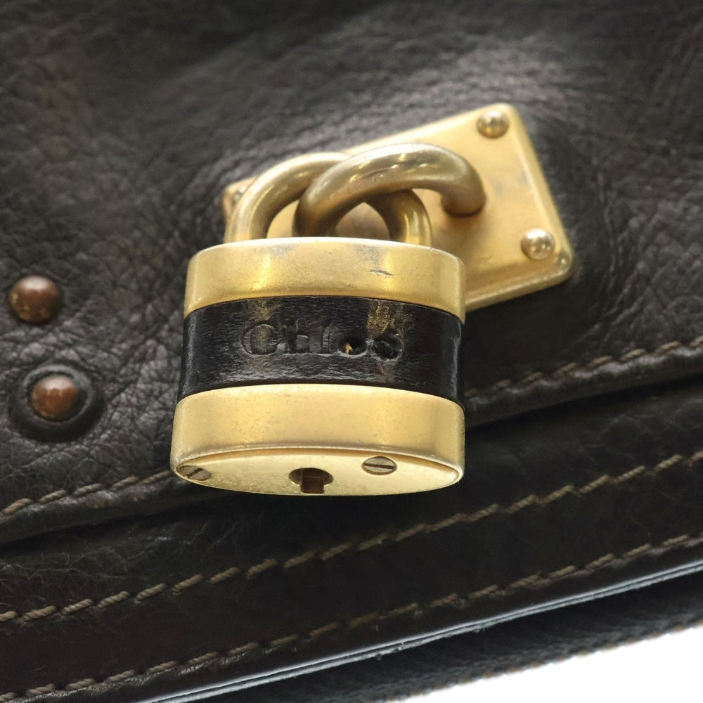 Chloe(クロエ) パディントン パドロック レザー コンパクトウォレット ラウンドジップ 二つ折り財布 ゴールド金具 ブラック