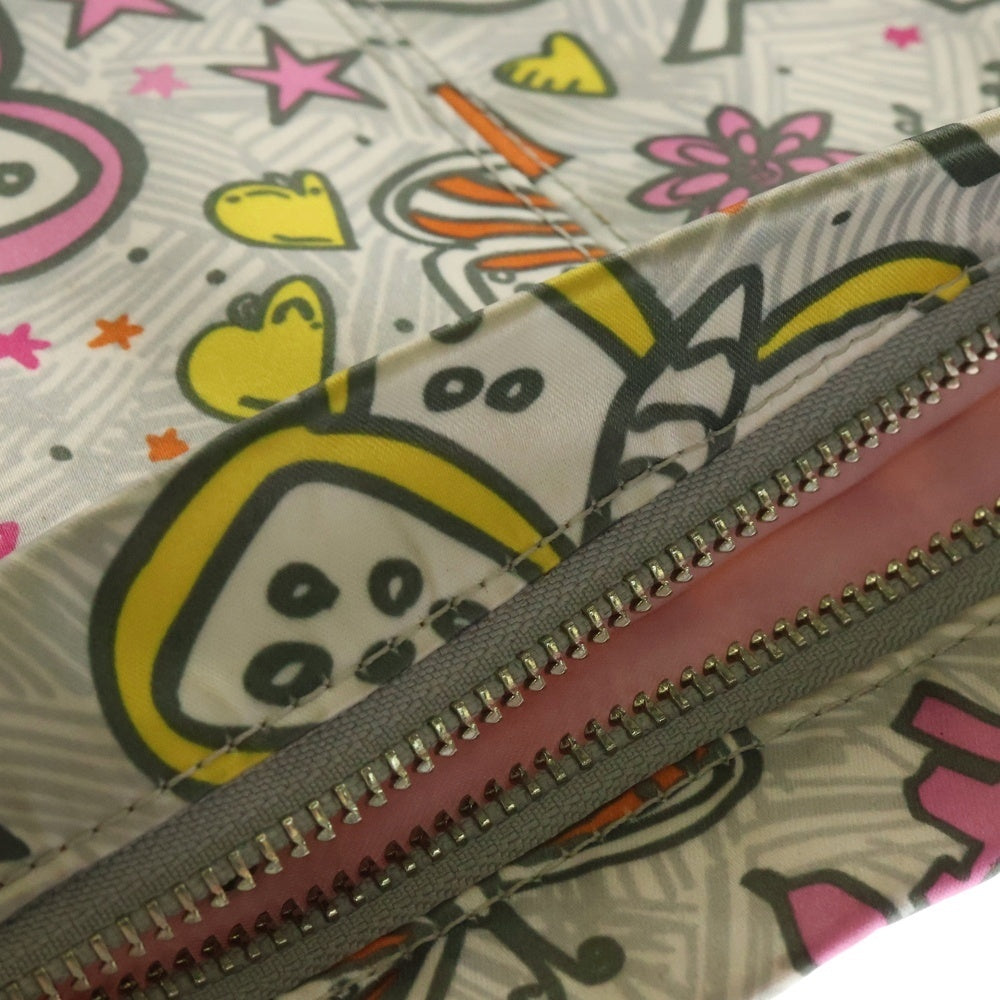 COACH(コーチ) ポピーグラフィー ロゴ 総柄プリント ナイロン レザー ショルダーバッグ シルバー金具 ピンク/グレー レディース F16615 〇