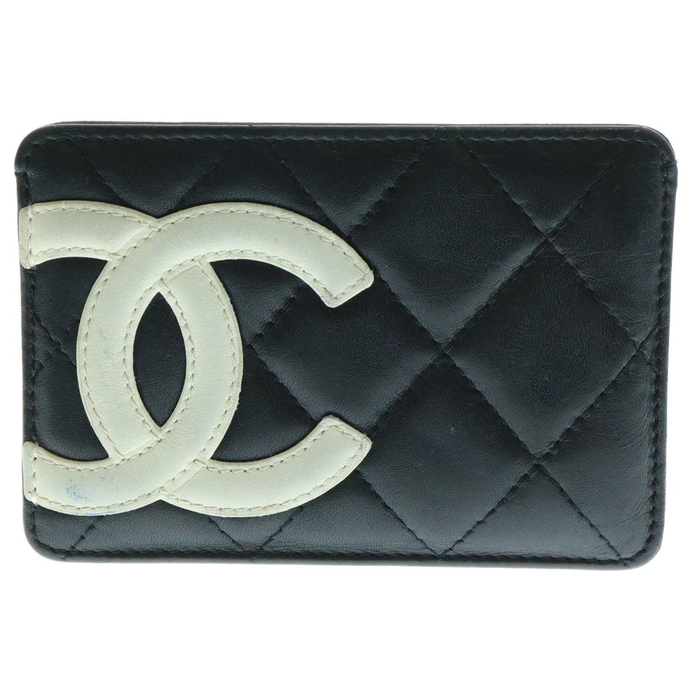 CHANEL(シャネル) カンボンライン キルティング カードケース 名刺入れ ブラック×ホワイト レザー ラムスキン