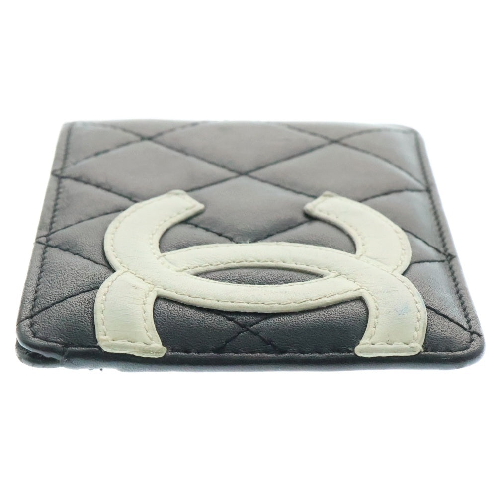 CHANEL(シャネル) カンボンライン キルティング カードケース 名刺入れ ブラック×ホワイト レザー ラムスキン