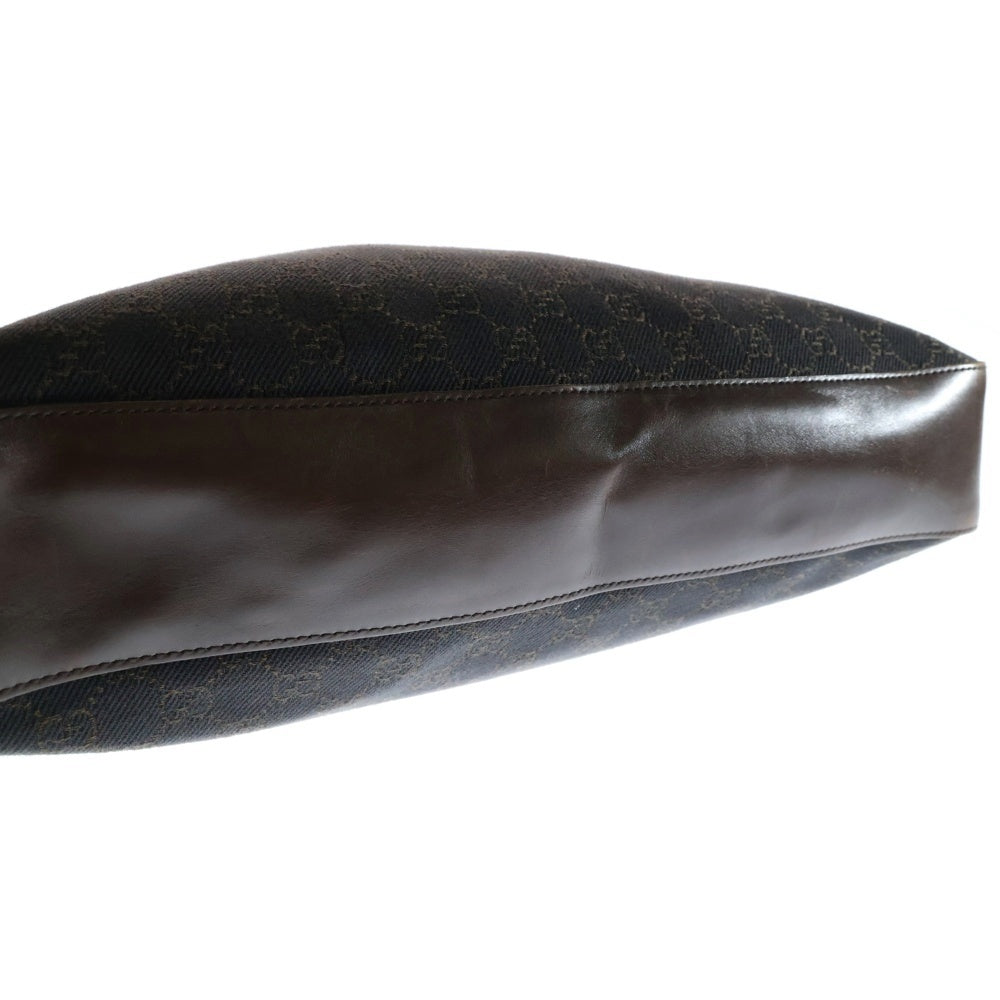 GUCCI(グッチ) GGキャンバス レザー ロゴプレート ハンド トートバッグ シルバー金具 ブラウン 73982
