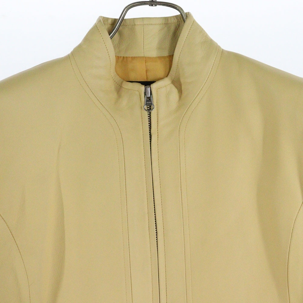 FAIRE LA SAISON(フェール ラ セゾン) ラムスキン レザー ノーカラー ジップアップ シングル ライダースジャケット イエロー レディース