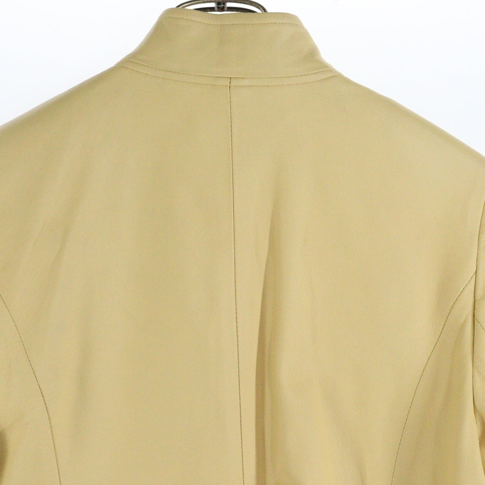 FAIRE LA SAISON(フェール ラ セゾン) ラムスキン レザー ノーカラー ジップアップ シングル ライダースジャケット イエロー レディース