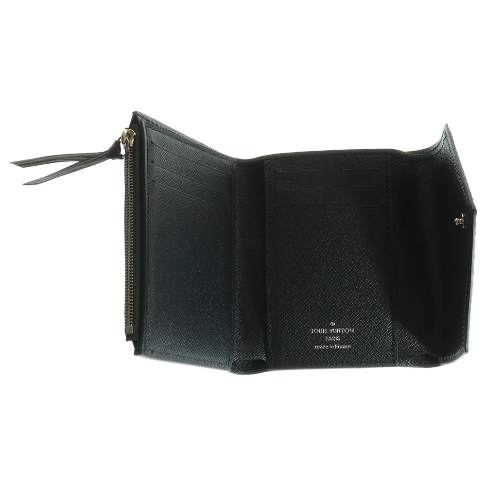 LOUIS VUITTON(ルイヴィトン) ポルトフォイユ ヴィクトリーヌ エピ ノワール レザー コンパクトウォレット 三つ折り財布 シルバー金具 ブラック M62173