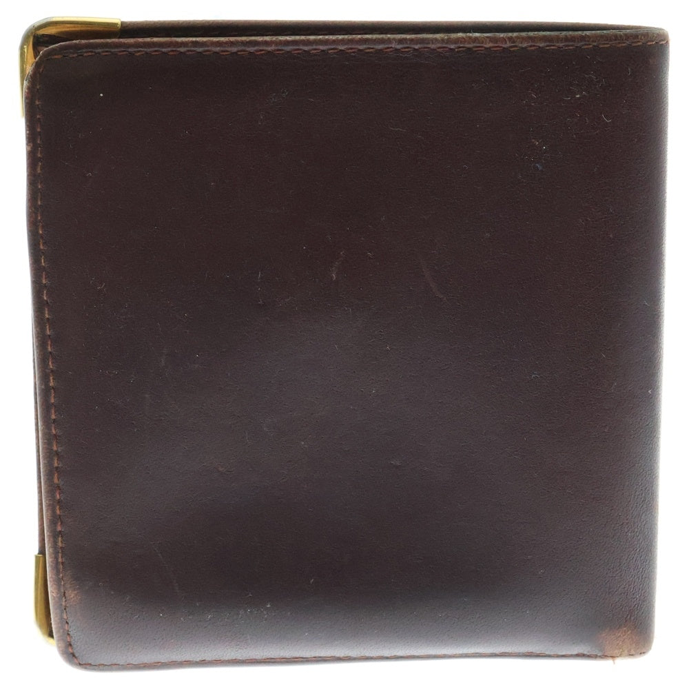 Cartier(カルティエ) マスト エンボスロゴ カーフレザー コンパクトウォレット 二つ折り財布 ゴールド金具 ボルドー 〇