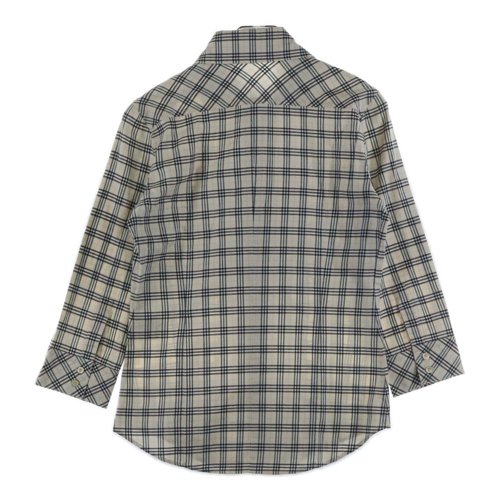 BURBERRY BLUE LABEL(バーバリーブルーレーベル) ノバチェック総柄 コットン ワンポイントロゴ刺繍 ロングスリーブ 長袖シャツ アイボリー