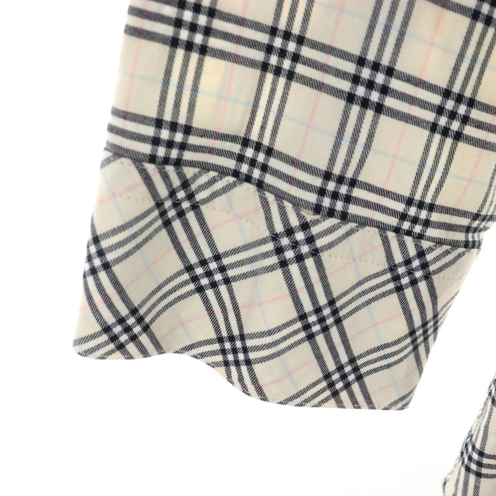 BURBERRY BLUE LABEL(バーバリーブルーレーベル) ノバチェック総柄 コットン ワンポイントロゴ刺繍 ロングスリーブ 長袖シャツ アイボリー