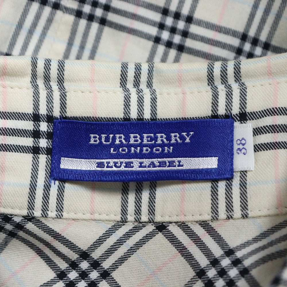 BURBERRY BLUE LABEL(バーバリーブルーレーベル) ノバチェック総柄 コットン ワンポイントロゴ刺繍 ロングスリーブ 長袖シャツ アイボリー