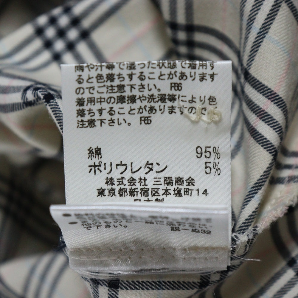 BURBERRY BLUE LABEL(バーバリーブルーレーベル) ノバチェック総柄 コットン ワンポイントロゴ刺繍 ロングスリーブ 長袖シャツ アイボリー
