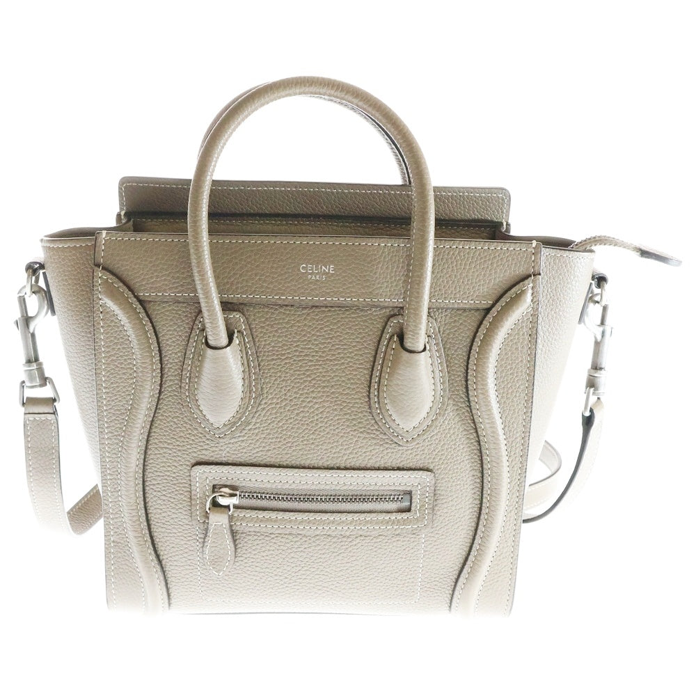 CELINE(セリーヌ) ラゲージ ナノ 2WAYバッグ ハンドバッグ ミニトートバッグ ショルダーバッグ ベージュ レザー シルバー金具