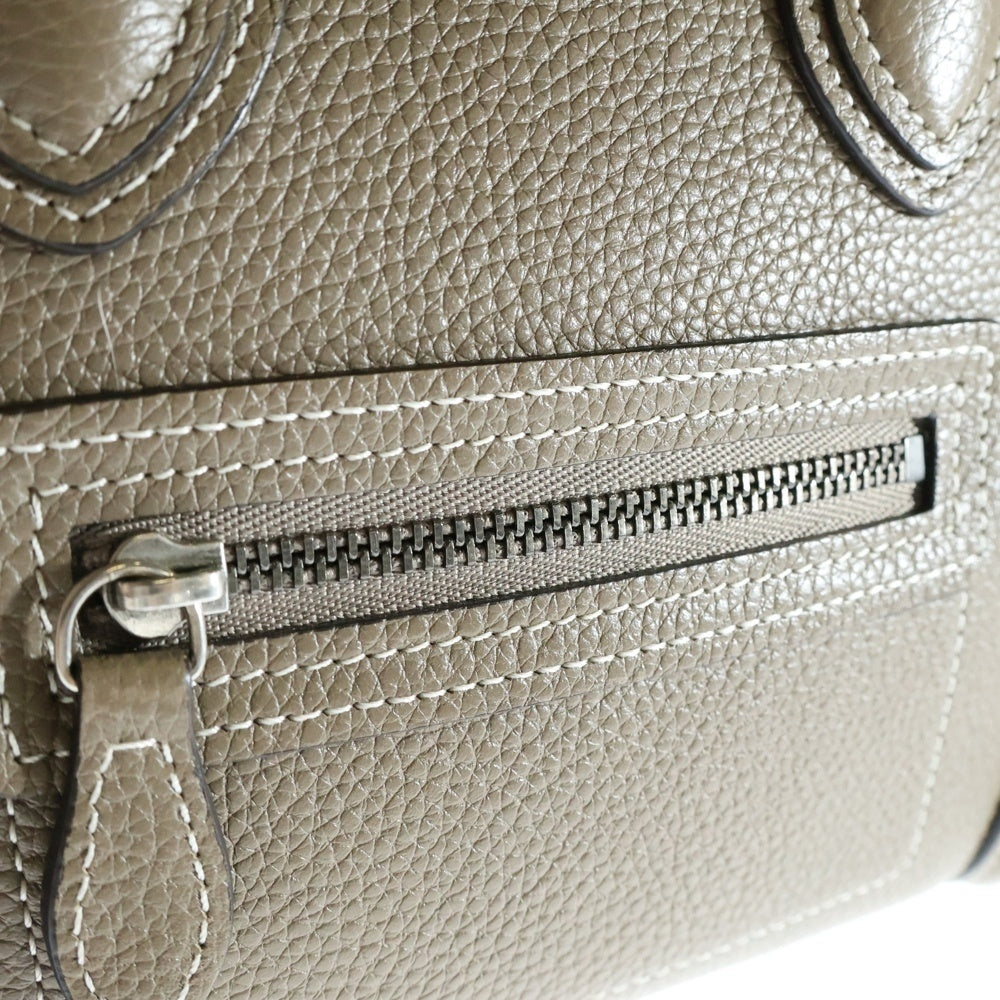 CELINE(セリーヌ) ラゲージ ナノ 2WAYバッグ ハンドバッグ ミニトートバッグ ショルダーバッグ ベージュ レザー シルバー金具