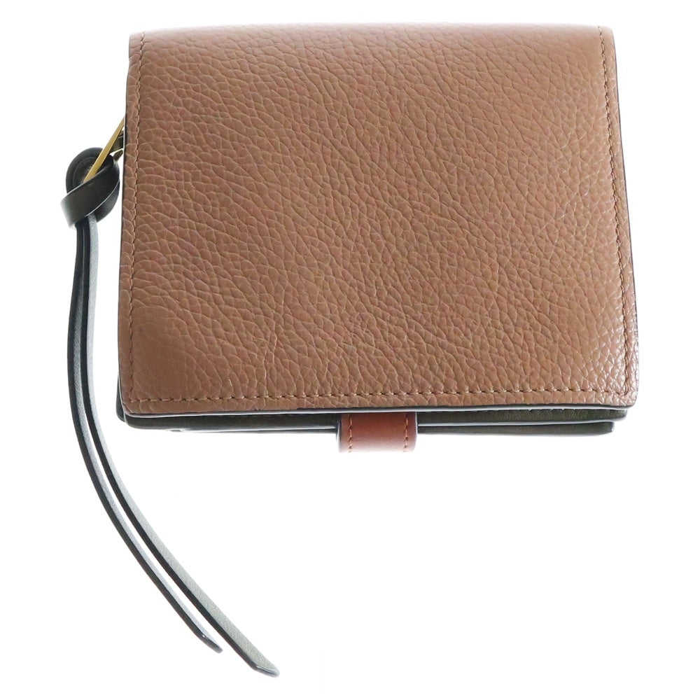 LOEWE(ロエベ) アナグラム コンパクトウォレット 三つ折り財布 コインケース ピンクベージュ×カーキ ゴールド金具 レザー