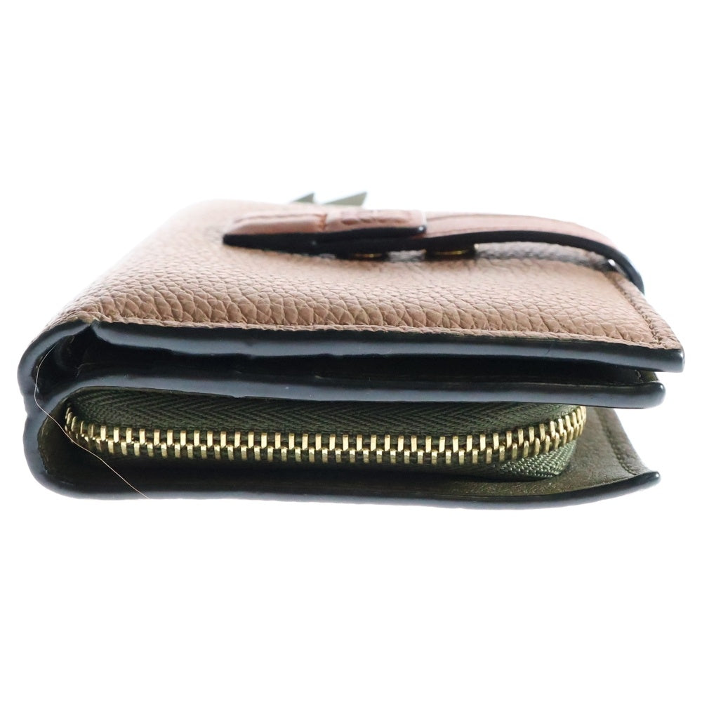 LOEWE(ロエベ) アナグラム コンパクトウォレット 三つ折り財布 コインケース ピンクベージュ×カーキ ゴールド金具 レザー
