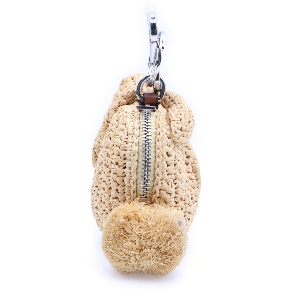 LOEWE(ロエベ) ウサギ バニー バッグチャーム コインケース キーホルダー シルバー金具 ベージュ ラフィア