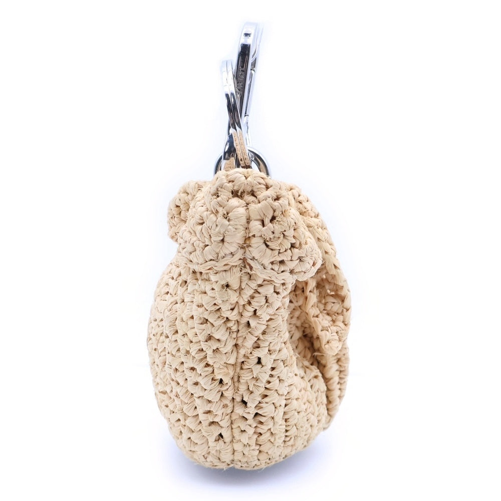 LOEWE(ロエベ) ウサギ バニー バッグチャーム コインケース キーホルダー シルバー金具 ベージュ ラフィア